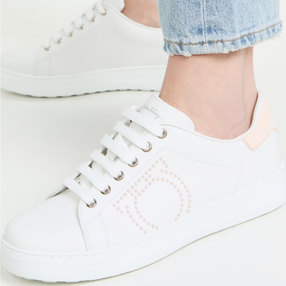 NEW in Box. Salvatore Ferragamo Pink Pierre Calfskin Sneakers